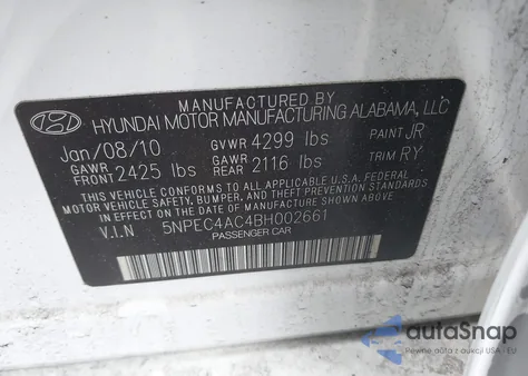 2011 Hyundai Sonata Limited from USA, damaged, VIN 5NPEC4AC4BH002661